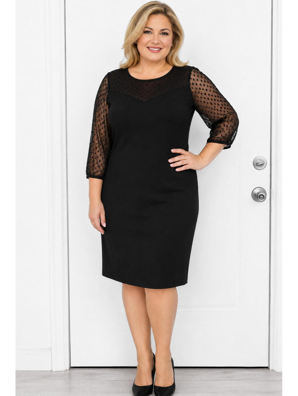 Talbots Ponte Mesh Dot Shift An elegant little black cocktail dress sz 16 P